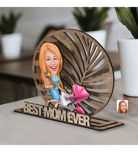 BK Gift Kişiye Özel 3 Katmanlı Anne Karikatürlü Ahşap Biblo-8 Anneye Hediye, Anneler Günü Hediyeleri