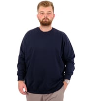 Mode XL Büyük Beden Erkek Basic Sweatshirt Bisiklet Yaka Recycle B24529 Lacivert