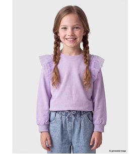 LC WAIKIKI Lila Bisiklet Yaka Fırfırlı Kız Çocuk Sweatshirt