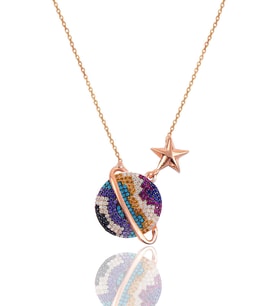 Gümüş rose ebruli zirkon taşlı satürn gezegen kolye SGTL12512EBRULI