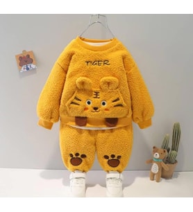 Kışlık Tatlı Peluş Alt Üst 2'li Takım Hardal