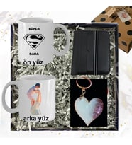 Babaya Hediye Kişiye Özel Yazı ve Fotoğralı Kupa Cüzdan Kalp Anahtarlık 1
