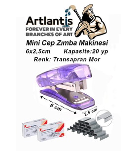 Mini Cep Zımba Makinesi 24/6 Mor Std S3T 1 Adet Noki 24/6 Zımba Teli 2 Paket Öğrenci Okul Büro