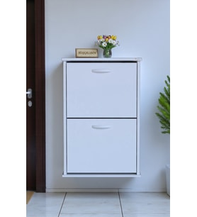 Eliusta Holen Beyaz Renk Ayakkabılık 2 Düşer Kapak 52 cm Genişlik Kapı Önü Asma Ayakkabılık 52x74x26 cm