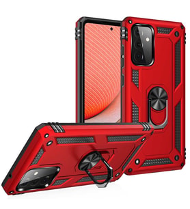 Samsung Galaxy A72 Kılıf Metal For Car Yüzüklü Standlı Military Ring Serisi (Kırmızı)