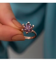 Ametist Taşlı Lotus Çiçeği Yüzük-925 Ayar Gümüş