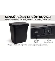 Sensörlü Çöp Kovası Şarjlı 50 Litre Fotoselli Otomatik Açılır Hijyenik-Siyah