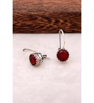 Kök Yakut Taşlı Elişi Gümüş Küpe 4236 (Bordo)