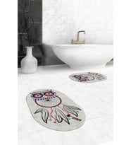 EVDEYA Dijital Yıkanabilir Baykuş Desen İkili Banyo Halısı Paspas Oval Klozet Takımı, OKLOZET-35-GRİ, (Gri)