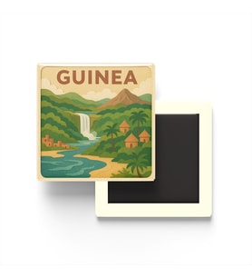 Gine - Guinea - Paper Cut Art - Baskılı Buzdolap Magneti Kare - 9x9 cm