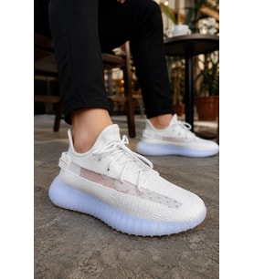 Morven Erkek , Kadın Triko Sneaker Ayakkabı – Günlük Bağcıklı Hafif Spor Modeli - Beyaz
