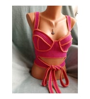 Vip Handmade Turuncu-Pembe Crop Top Büstiyer (Pembe)