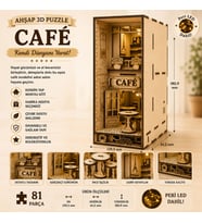 Café Book Nook Ahşap Maket Seti – DIY Miniatür Paris Kafe Peri LED'li Kitaplık Dekoru