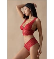 #FanteziSütyen Şık Estetik Kırmızı Bralet Kadın İç Giyim Rahat Esnek Kalite Dantelli Sütyen Takım 2'