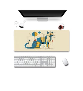 SonicTouch Klavye Mousepad 32x70cm Dikişsiz Pürüzsüz Sıvı Geçirmez Kaymaz Taban Kübik Kedi
