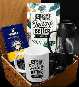 Özel Tasarımlı Kupa & Özel Tasarım Defter & French Press & 250 Gram Tchibo Filtre Kahve Hediye Seti