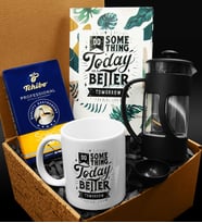 Özel Tasarımlı Kupa & Özel Tasarım Defter & French Press & 250 Gram Tchibo Filtre Kahve Hediye Seti