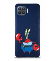 Oppo Reno 4 Lite Soft Premier Kapak Bay Yengeç Tasarımlı Silikon Kılıf - Lacivert (Şeffaf)