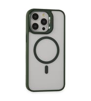 Joko İphone 15 Pro Kılıf  Lens Magsafe Standlı Kapak - Koyu Yeşil