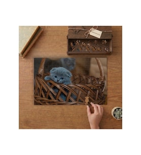 Sepette Sevimli Yavru Gri Kedicik Tasarımı 240 parça Ahşap Puzzle Ahşap Kutuda MP04552