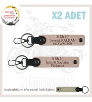 Doğum Günü Hediyesi, İsim Plaka ve B Rh (-) Kan Grubu Yazılı Deri x2 Anahtarlık Set, Yavruağzı-SK (Çok Renkli)