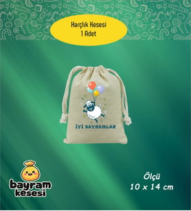 Bayram Harçlık Kesesi Tekli – Baskılı Ham Bez Bayram Kesesi, Çocuklar İçin Bayram Hediyesi Model-11