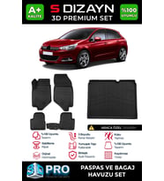S-Dizayn Citroen C4 3D Pro Havuzlu Paspas ve Bagaj Havuzu Seti (2'li SET) 2010-2018 A+ Kalite