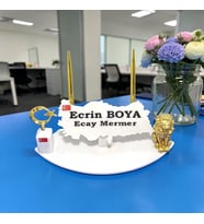 Sümen Ofis Doğal Beyaz Mermer İsimlik Haritalı Gold Çift Kalem ,Aslan ve Dikme Ay Yıldız