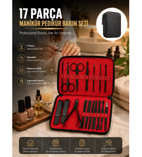 Paslanmaz Çelik 17 Parça Manikür Pedikür Seti ve Taşınabilir Şık Çanta