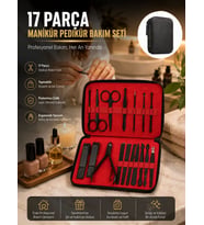 Paslanmaz Çelik 17 Parça Manikür Pedikür Seti ve Taşınabilir Şık Çanta