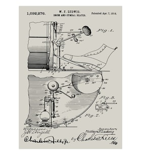 Perküsyon Patent Sanat Bas Davul Ve Zil Çırpıcı 1914 Tablo Ahşap Poster Dekoratif
