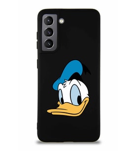 Samsung Galaxy S21 Soft Premier Kapak Donald Duck-B Tasarımlı Silikon Kılıf - Siyah (Şeffaf)