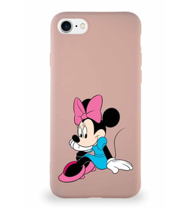 Apple iPhone SE 2022 Soft Premier Kapak Minnie Mouse-E Tasarımlı Silikon Kılıf - Pudra (Şeffaf)