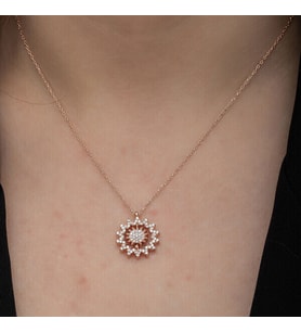 Rose Güneş Zirkon Taşlı 925 Ayar Gümüş Kadın Kolye