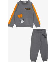 Breeze Girls & Boys Erkek Çocuk Eşofman Takım Hayvancık Baskılı Kulakları Hareketli 1-4 Yaş, Koyu Gri Melanj