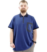 Mode XL Büyük Beden Erkek T-Shirt Fermuarlı Polo Yaka Cepli U24325 İndigo