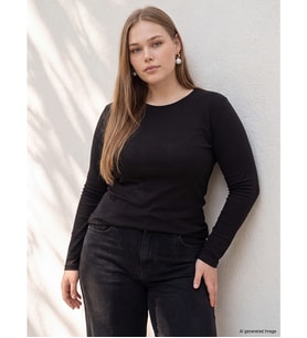 LCW Curve Siyah Büyük Beden Kadın Fitilli Body