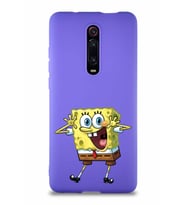 Xiaomi Mi 9T Soft Premier Kapak Sünger Bob Tasarımlı Silikon Kılıf - Mor (Şeffaf)