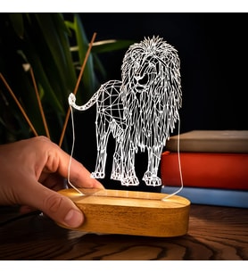 Geometrik Aslan Tasarımlı 3d Led Gece Lambası
