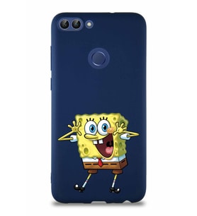 Huawei P Smart Soft Premier Kapak Sünger Bob Tasarımlı Silikon Kılıf - Lacivert (Şeffaf)