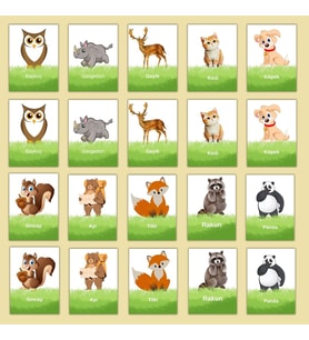 Zeka Kartları Orman Hayvanları Eşleştirme Oyunu Ahşap Eğitici Puzzle Oyuncak