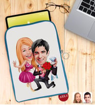 BK Gift Kişiye Özel Sevgililer Karikatürlü Taşınabilir Koruyucu Tablet Kılıfı & Organizer Çanta - Mavi-9