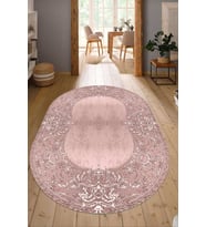 Dijital Baskılı Kaymaz Taban Yıkanabilir Oval Salon Halısı Mutfak Halısı Yolluk NDO-HT-349 (Pembe)