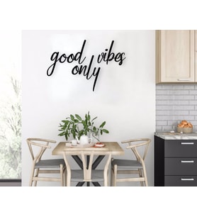 BK Home Good Vibes Only Ahşap Duvar Yazısı (Siyah)