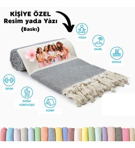 Kişiye Özel Elmas Desenli Baskılı Peştemal – İsim Yazılı Oversize Türk Plaj Havlusu – Banyo Havlusu
