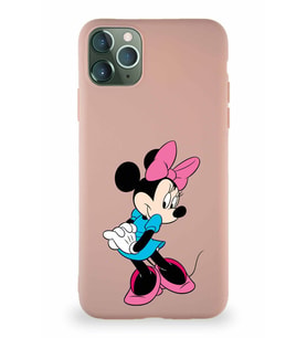 Apple iPhone 11 Pro Max Soft Premier Kapak Minnie Mouse-F Tasarımlı Silikon Kılıf - Pudra (Şeffaf)