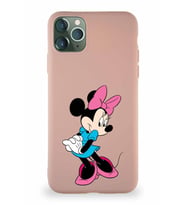 Apple iPhone 11 Pro Max Soft Premier Kapak Minnie Mouse-F Tasarımlı Silikon Kılıf - Pudra (Şeffaf)