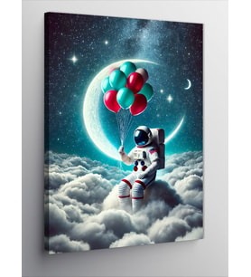 Kanvas Tablo Uzayda Balon Tutan Astronot