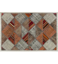 Kahverengi Patchwork Etnik Modern Desenli Yün Hav Toz Vermez Leke Tutmayan Salon Yolluk Mutfak El Dokuma Halı