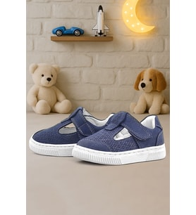 Rakerplus Bheem Hakiki Deri Lacivert Nubuk Cırtlı Bebek Sneaker Sandalet
